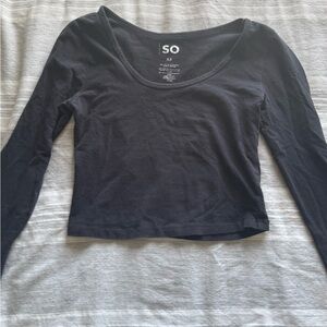 SO Black Long-Sleeve Scoop Neck Crop Top